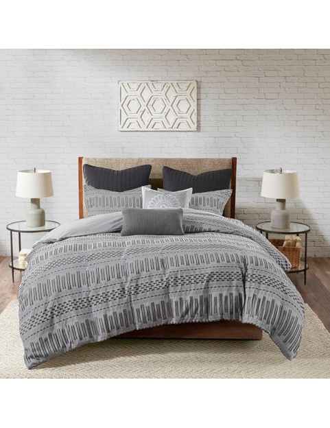 Upgrade Your Bedroom Decor with Cotton Comforter Mini Set, Farmhouse Style, Includes Comforter and Shams, Grey/Black for Full/Queen Bed