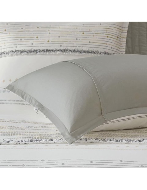 Cotton Printed Duvet Cover Set with Tassel Trims, Machine Washable, Includes Duvet Cover and 2 Shams, Full/Queen Size