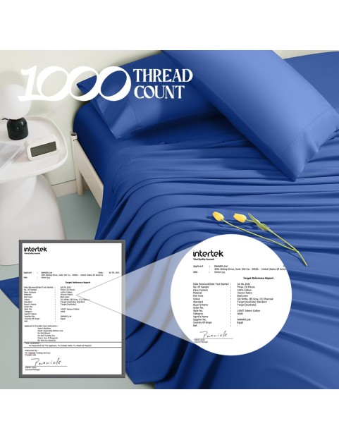 100% Egyptian Cotton Sheets King Size,1000 Thread Count Luxury Heavy Bed Sheets Set,Very Smooth Soft with 18" Deep Pocket Sheets 4 Pc Sets(Ocean Blue, King)
