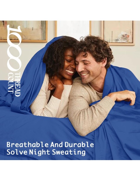100% Egyptian Cotton Sheets King Size,1000 Thread Count Luxury Heavy Bed Sheets Set,Very Smooth Soft with 18" Deep Pocket Sheets 4 Pc Sets(Ocean Blue, King)
