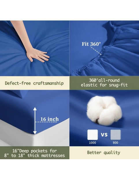 100% Egyptian Cotton Sheets King Size,1000 Thread Count Luxury Heavy Bed Sheets Set,Very Smooth Soft with 18" Deep Pocket Sheets 4 Pc Sets(Ocean Blue, King)